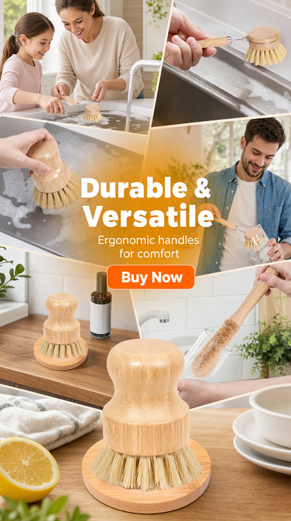 5 Pcs Bamboo Dish Brush Set – Long Handle Kitchen Scrub Brushes