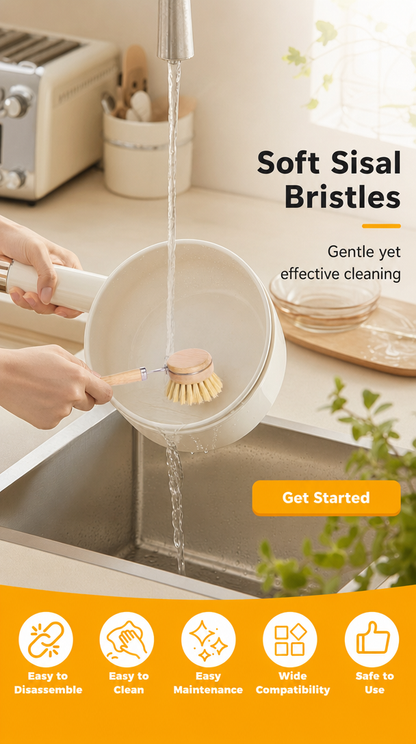 5 Pcs Bamboo Dish Brush Set – Long Handle Kitchen Scrub Brushes